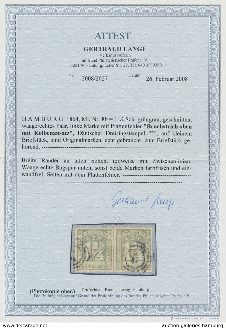 Hamburg - Marken Und Briefe: 1864,1 1/4 S Grüngrau, Waagerechtes Paar Auf Briefstück, Linke Marke Mi - Hambourg