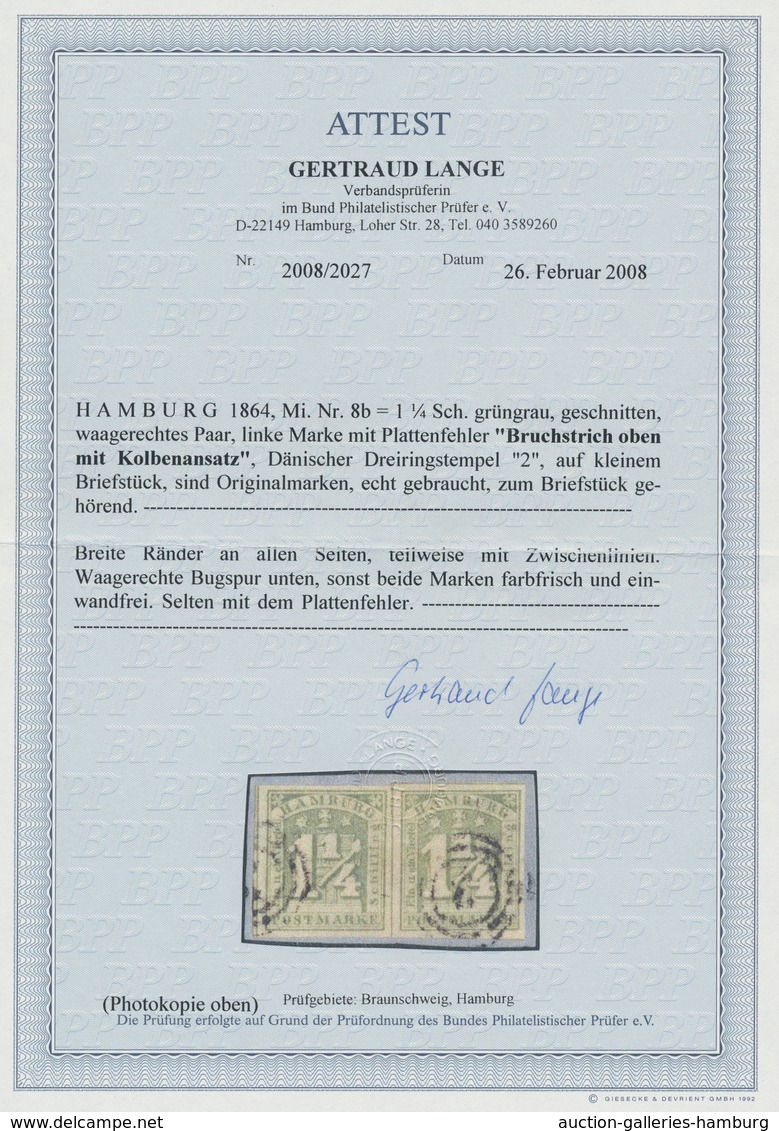 Hamburg - Marken Und Briefe: 1864,1 1/4 S Grüngrau, Waagerechtes Paar Auf Briefstück, Linke Marke Mi - Hamburg