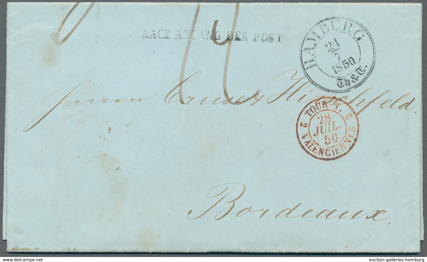 Hamburg - Thurn & Taxis'sches Postamt: 1848-1850, Zwei Markenlose Bordeaux-Briefe Mit Sauberen Thurn - Hamburg