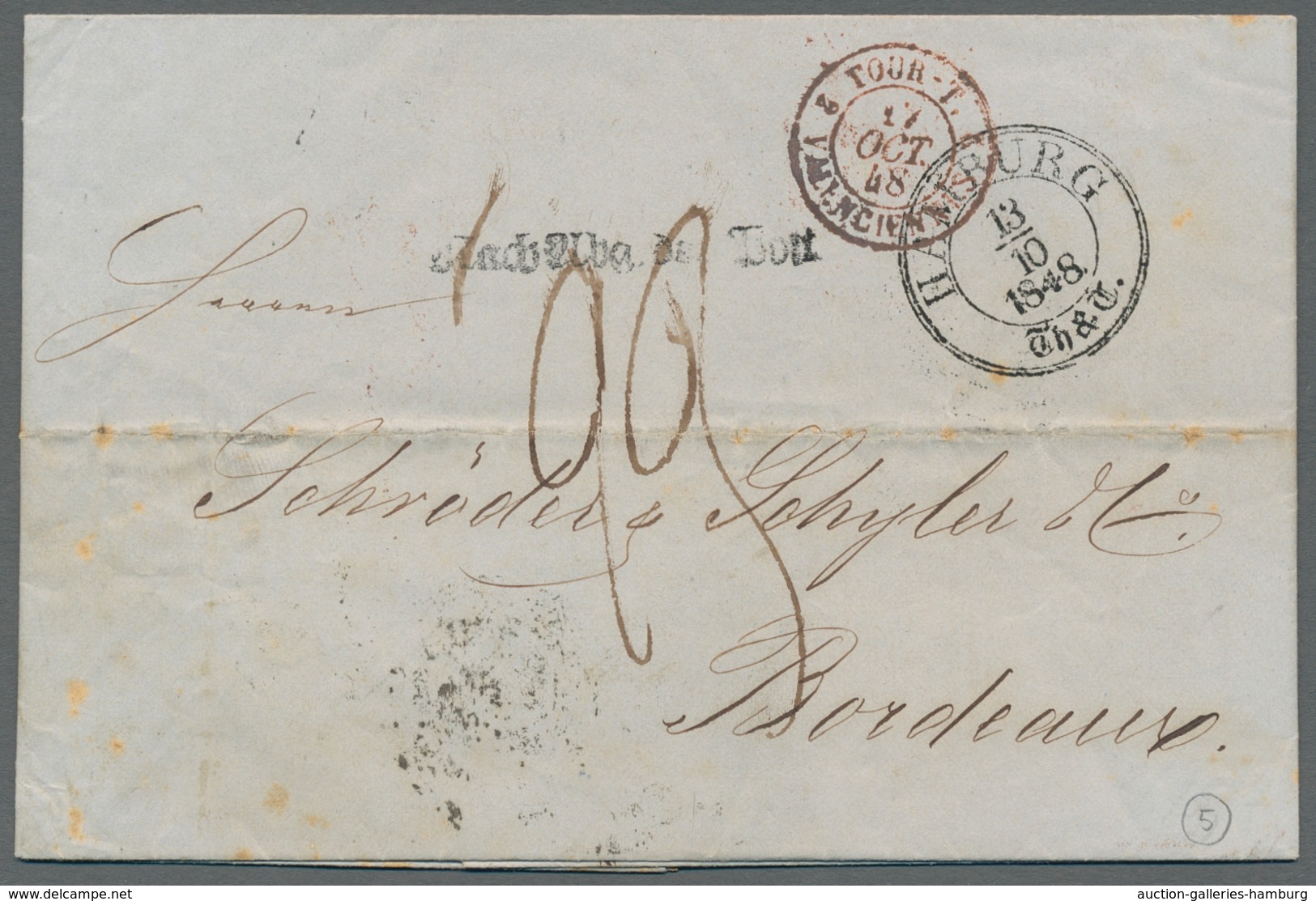 Hamburg - Thurn & Taxis'sches Postamt: 1848-1850, Zwei Markenlose Bordeaux-Briefe Mit Sauberen Thurn - Hambourg