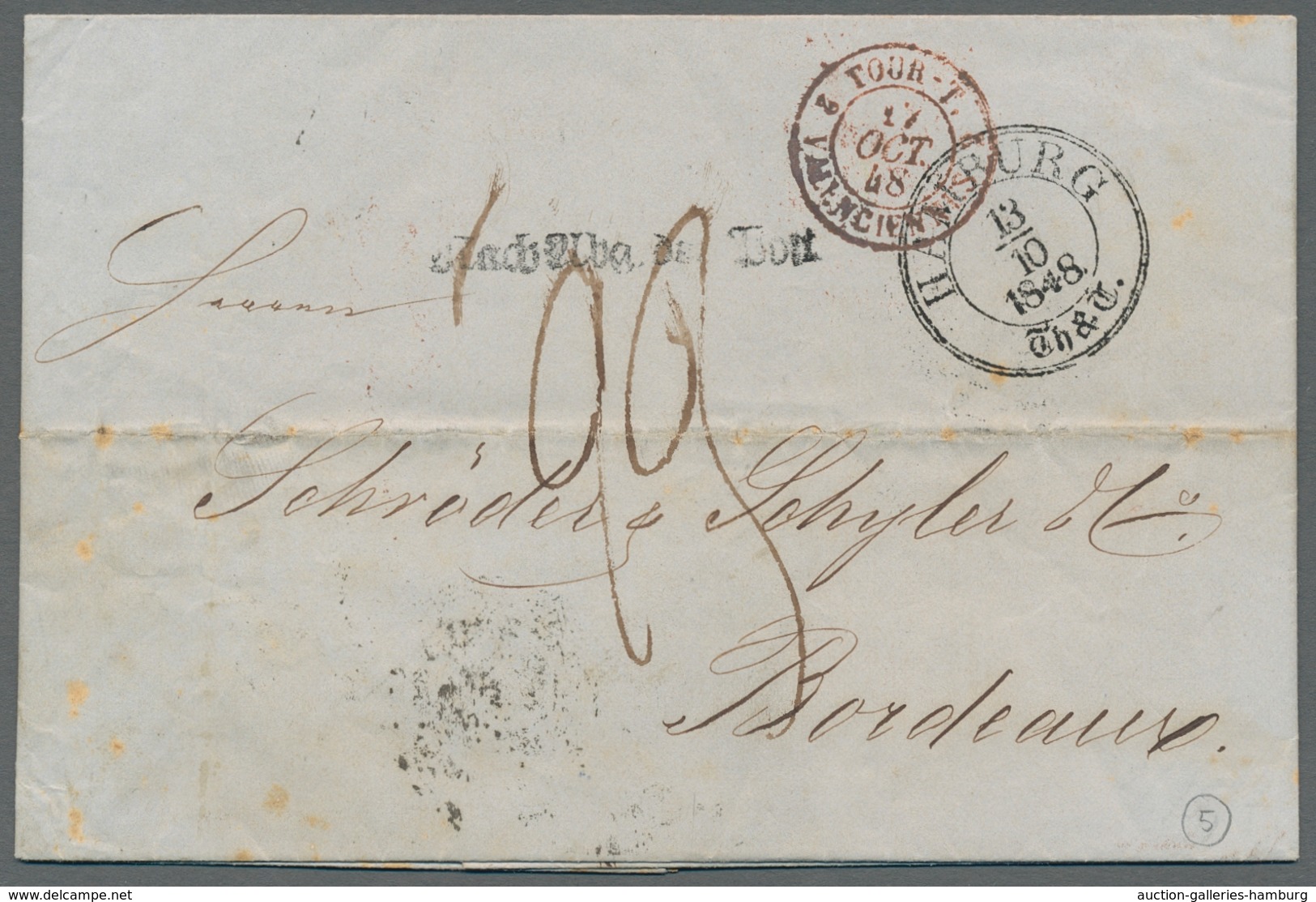 Hamburg - Thurn & Taxis'sches Postamt: 1848-1850, Zwei Markenlose Bordeaux-Briefe Mit Sauberen Thurn - Hamburg