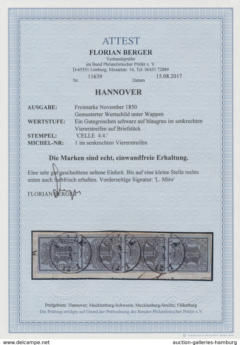 Hannover - Marken Und Briefe: 1850: Ein Gutergroschen Schwarz Auf Blaugrau Im Farbfrischen, Sehr Gut - Hanovre