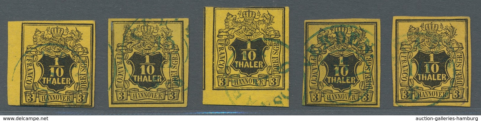 Hannover - Marken Und Briefe: 1851, Wappenzeichnung 1/10 Thaler, Fünf Sauber Gestempelte Werte, Teil - Hannover