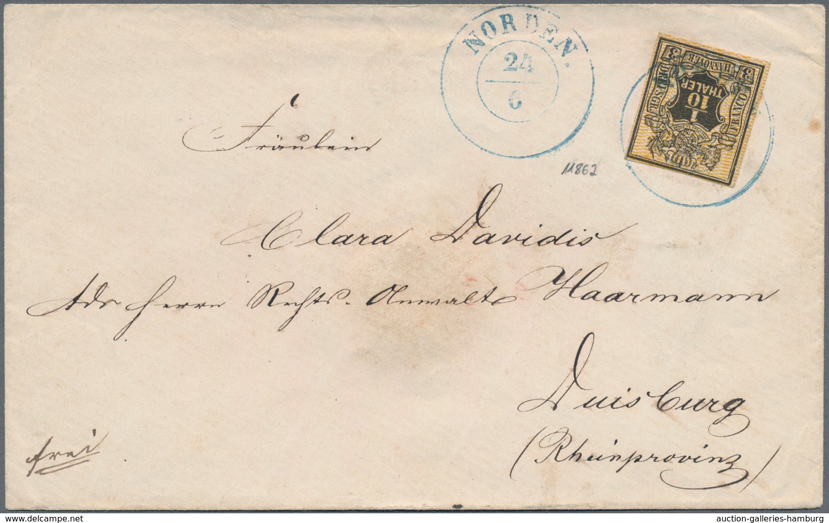 Hannover - Marken Und Briefe: 1855, Wappen 1/10 Th. Schwarz Mit Engmaschigem Netzwerk Orange, Farbfr - Hanover