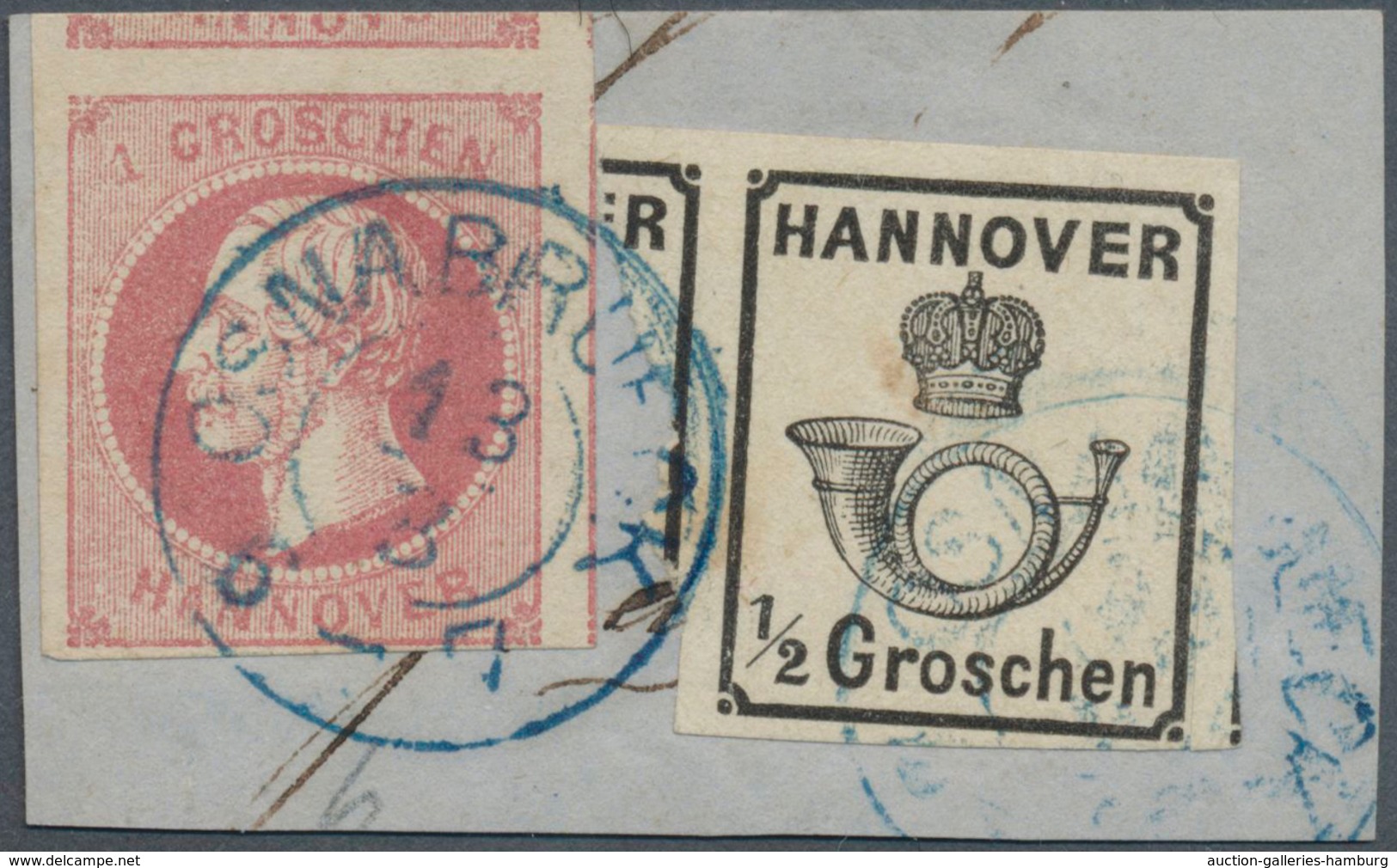 Hannover - Marken Und Briefe: 1860: ½ Gr Mit Weißer Gummierung, Im Paar Geklebt Mit 1 Gr Georg V. Au - Hanover