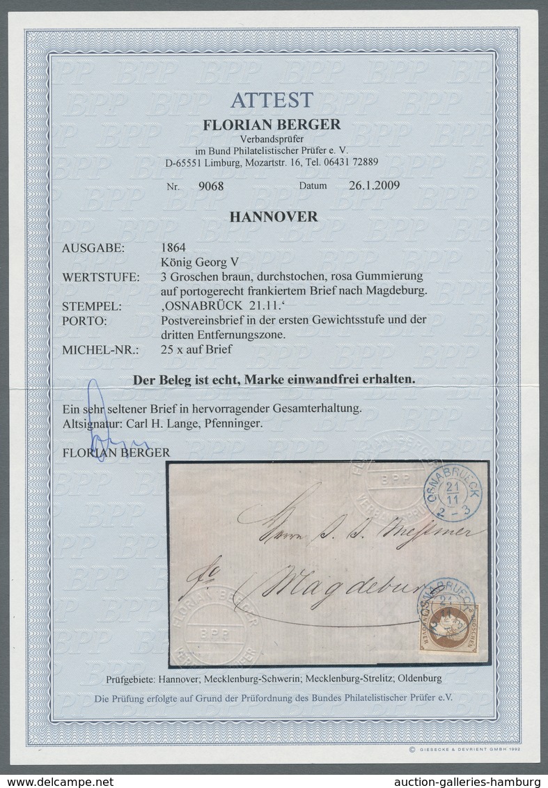 Hannover - Marken Und Briefe: 1864, 3 Gr Braun Mit Rosa Gummirung, Phantastisch Farbfrisches Luxusst - Hanover