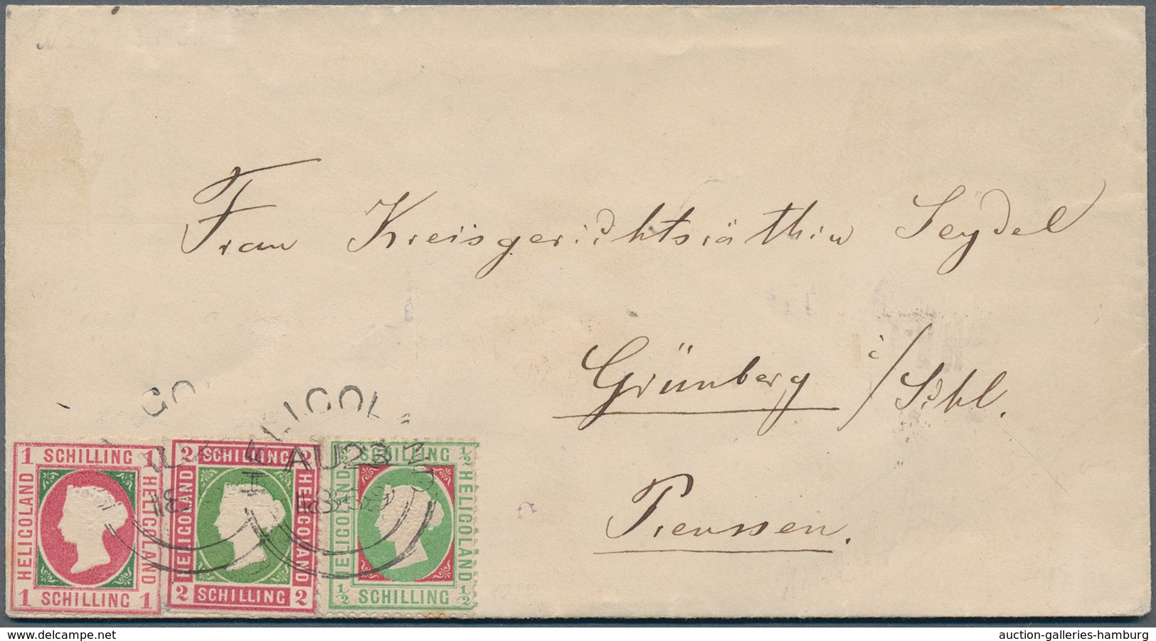 Helgoland - Marken Und Briefe: 1869, 2 Schilling Lilakarmin/grasgrün Type I, 1 S Rosakarmin/dunkelgr - Héligoland