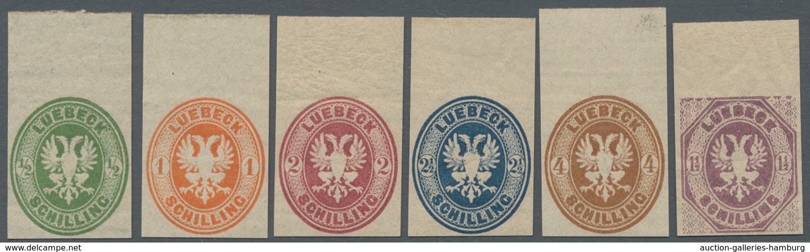 Lübeck - Marken Und Briefe: 1872, Wappenausgabe, Kompletter Postfrischer Satz Geschnittene Neudrucke - Luebeck