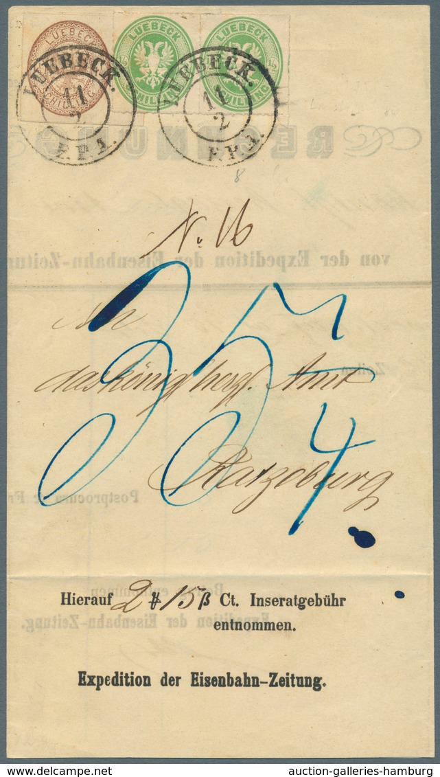 Lübeck - Marken Und Briefe: 1863 - 1864, Freimarken ½ S Grün Im Waagerechten Paar Im Streifen Gekleb - Lubeck