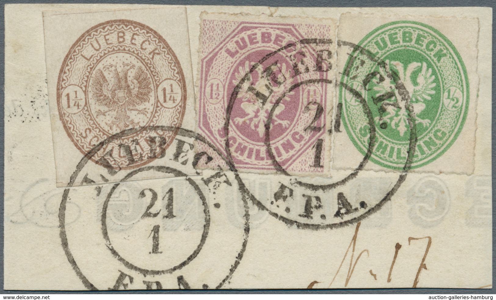 Lübeck - Marken Und Briefe: 1863, 1/2 S. Wappen Grün, 1 1/2 S. Ausgabe 1864 Dunkelbraun Mit Allseits - Luebeck