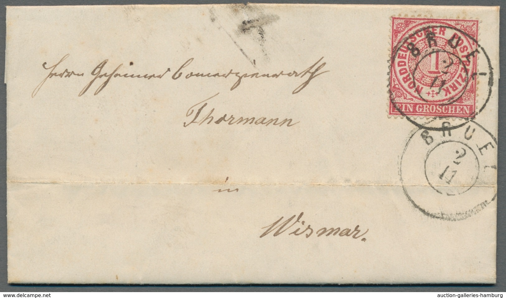 Mecklenburg-Schwerin - Nachverwendete Stempel: 1868-1869, Ein Brief Mit Einer Durchstochenen Und 2 B - Mecklenburg-Schwerin