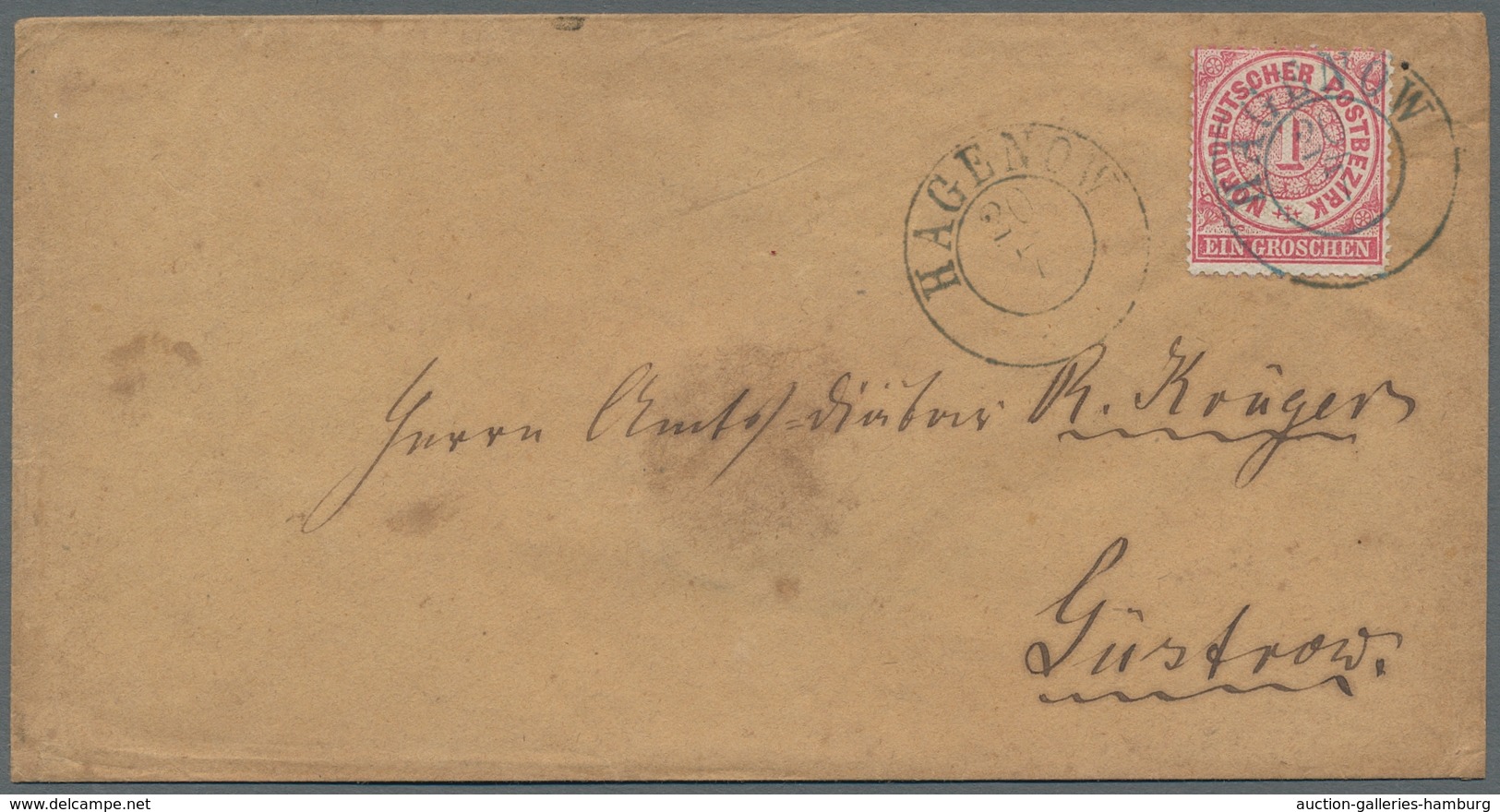 Mecklenburg-Schwerin - Nachverwendete Stempel: 1868-1869, Ein Brief Mit Einer Durchstochenen Und 2 B - Mecklenbourg-Schwerin