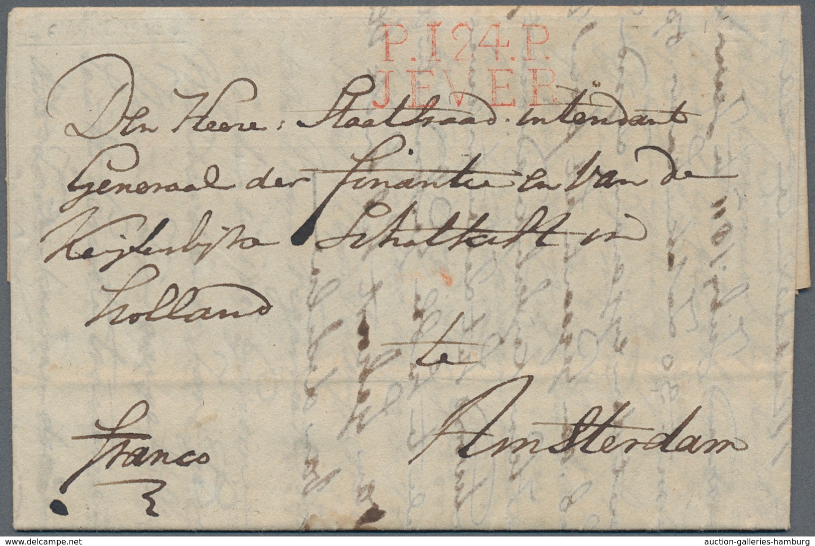 Oldenburg - Vorphilatelie: 1812, Faltbrief Mit Rotem Departement-Stempel "P. 124 P. JEVER" Und 3 Sei - Precursores