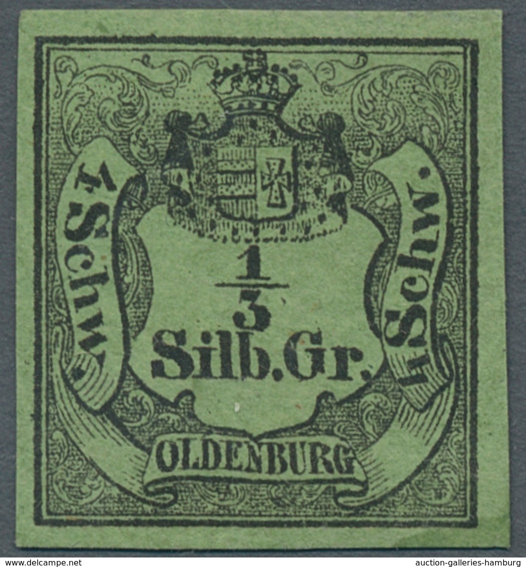 Oldenburg - Marken Und Briefe: 1855, 1/3 Sgr Auf Grünoliv, Ungebraucht, Farbfrisches, Rundum Gleichm - Oldenburg