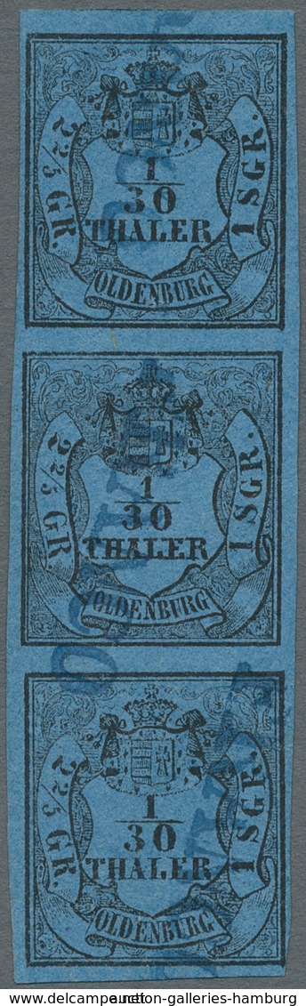 Oldenburg - Marken Und Briefe: 1852, "1/10 Th. Lebhaftgrauultramarin", Farbfrisches Senkrechtes Type - Oldenburg