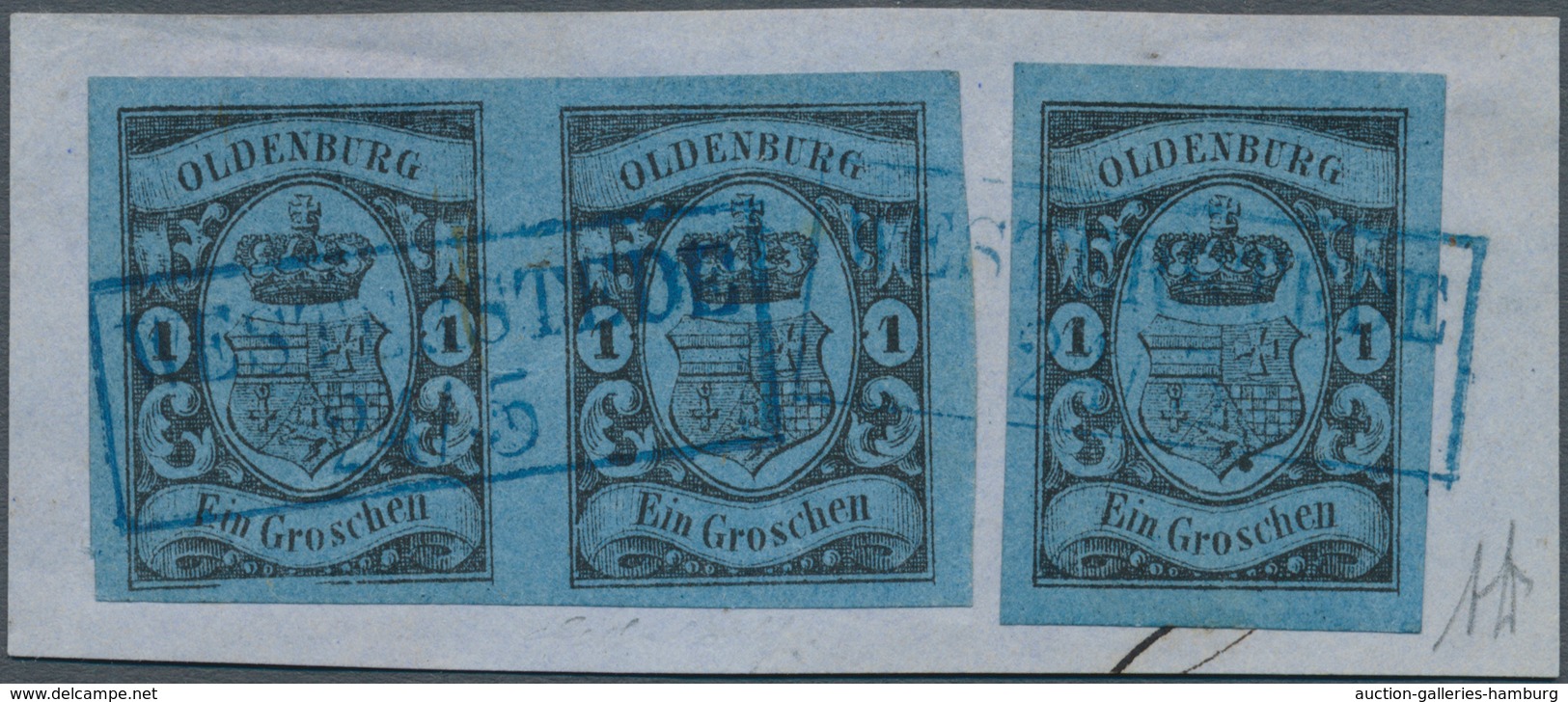 Oldenburg - Marken Und Briefe: 1859, 1 Gr. Schwarz Auf Blau Im Waagerechten Paar Und Einzelwert Mit - Oldenbourg
