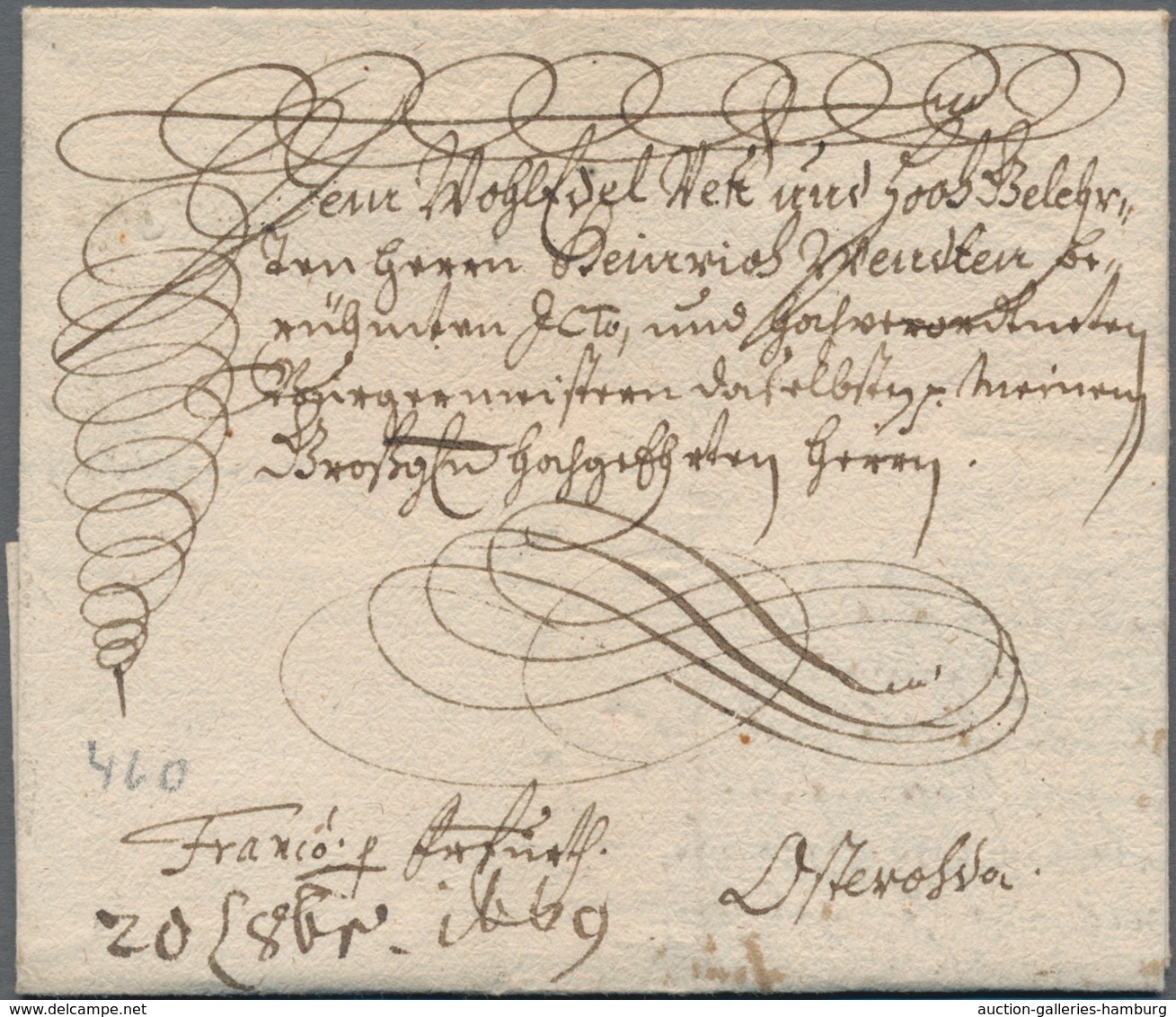 Preußen - Vorphilatelie: 1669, Schnörkelbrief Nach Osterode (Harz) Mit Handschriftlichem Vermerk "Fr - Vorphilatelie