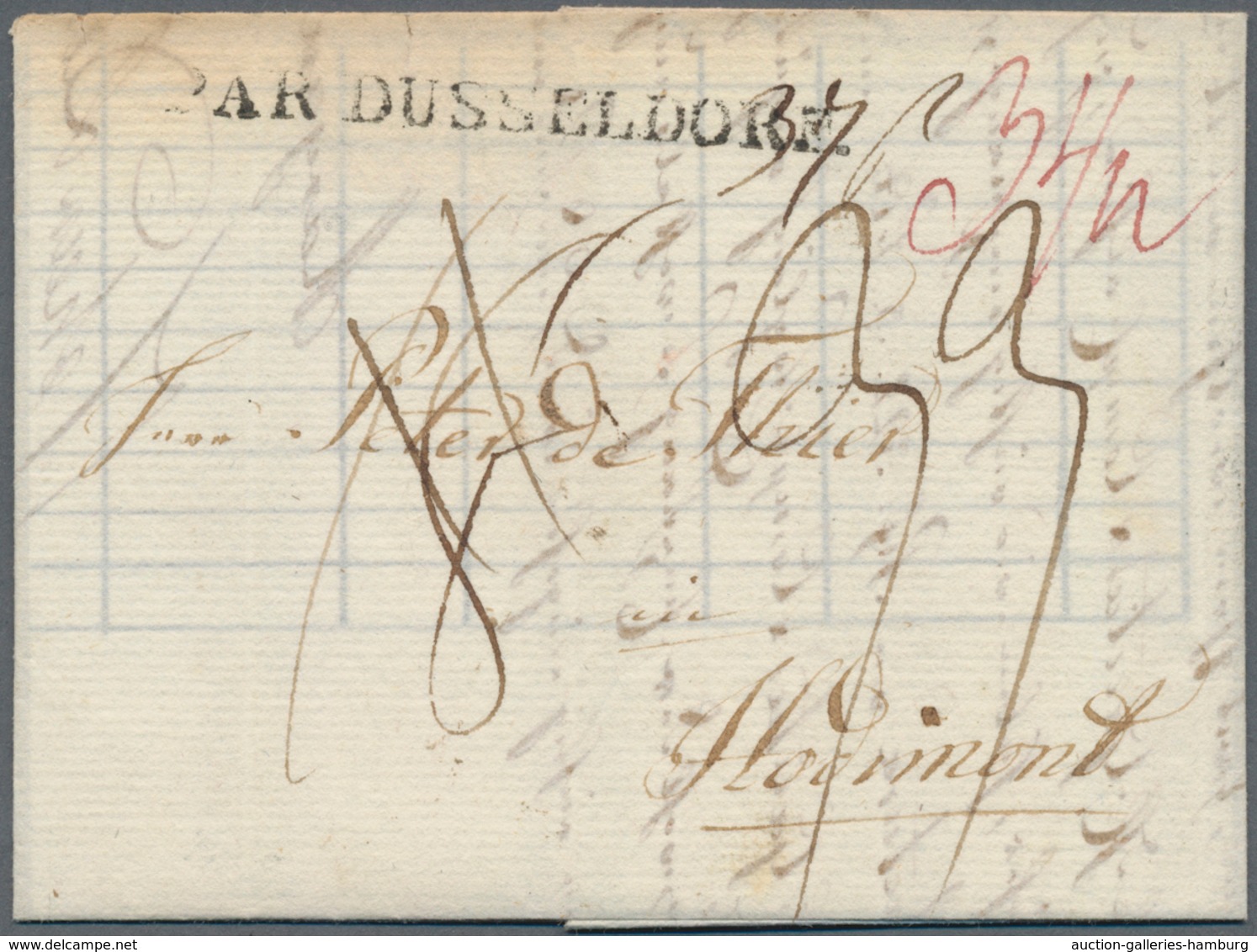 Preußen - Vorphilatelie: 1798, "PAR DÜSSELDORF", Schwarzer L1 Auf Briefhülle Nach Belgien, Div. Tax- - Precursores