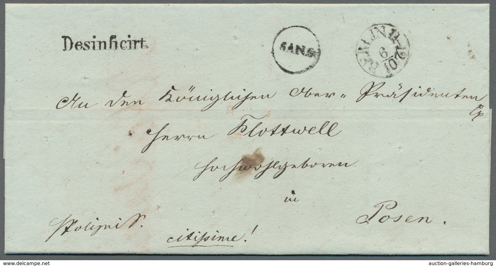 Preußen - Vorphilatelie: 1831, Cholera-Post, Desinfizierter Brief Von Berlin Nach Posen Mit Sehr Sel - Prephilately