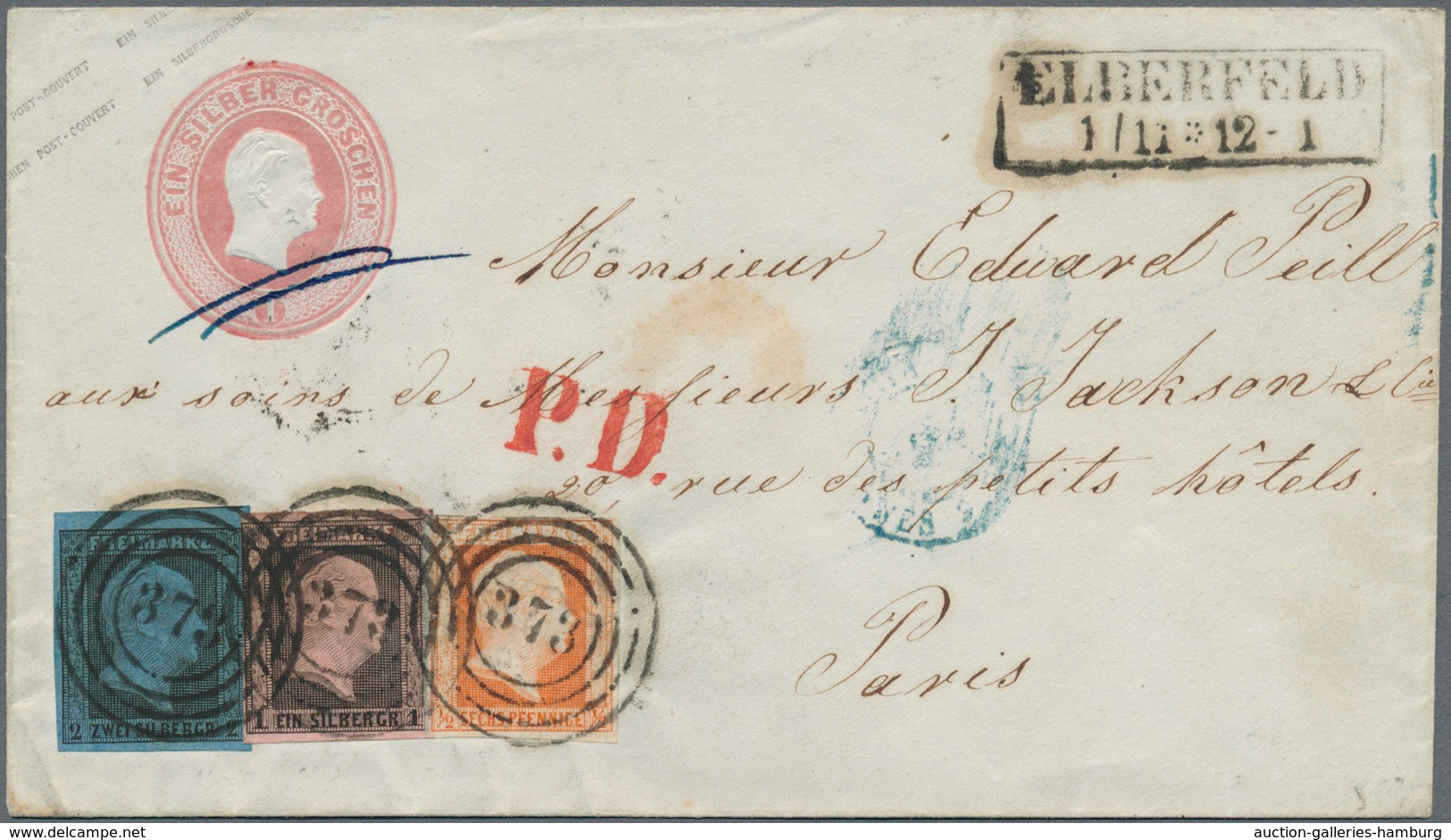 Preußen - Marken Und Briefe: 1850: ½ Sgr. Rotorange, 1 Sgr. Auf Hellkarmin Sowie 2 Sgr. Auf Blau Im - Andere & Zonder Classificatie