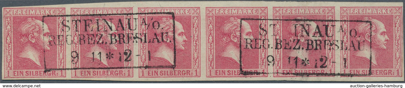 Preußen - Marken Und Briefe: 1858, 1 Sgr. Karminrosa, WAAGERECHTER SECHSER-STREIFEN, Farbfrisch Und - Autres & Non Classés