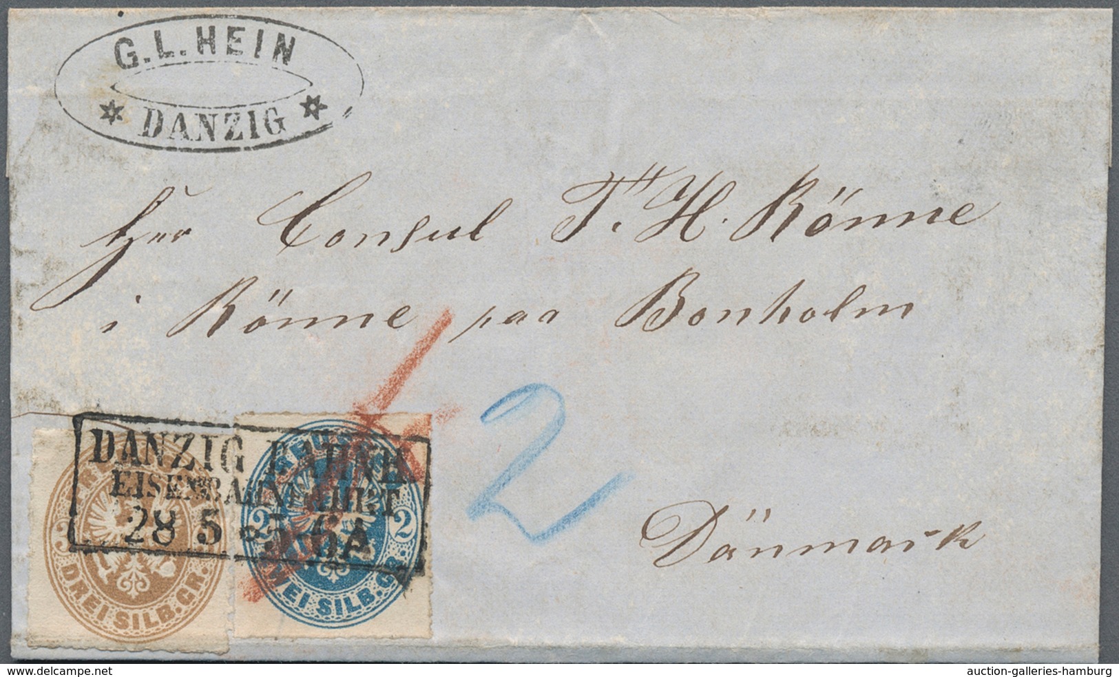 Preußen - Marken Und Briefe: 1862, 2 Sgr Ultramarin Und 3 Sgr Ockerbraun Entwertet Mit Ra3 "DANZIG B - Sonstige & Ohne Zuordnung
