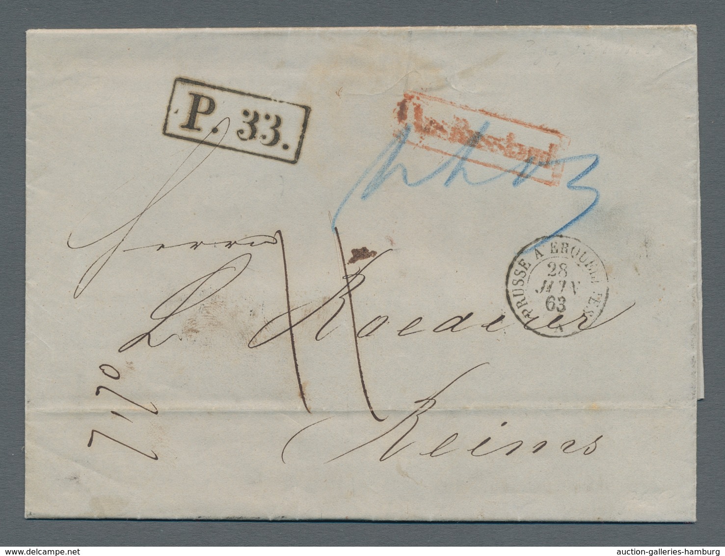 Preußen - Transitstempel: 1860-1867, reizvolle Partie von vier markenlosen Auslands-Briefen (mit Inh