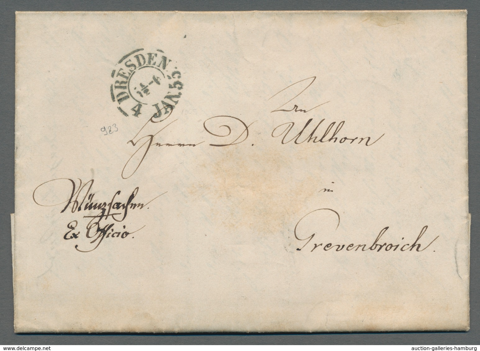 Sachsen - Vorphilatelie: 1855, Portofreiheitsbrief Mit Schwarzem Zweikreisstempel "Dresden 4.Jan.55" - Vorphilatelie