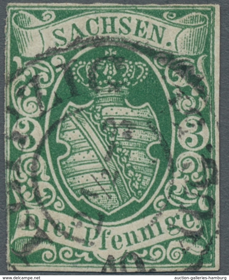 Sachsen - Marken Und Briefe: 1851, "3 Pfg. Saftiggrün, Erstauflage", Farbfrischer Wert Mit Zentralem - Sachsen