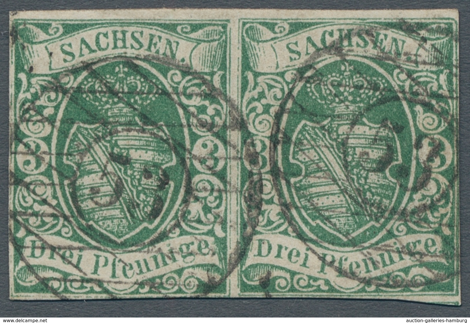 Sachsen - Marken Und Briefe: 1851, "3 Pfg. Spätauflage Dunkelgrün", Farbfrisches Waag. Paar Mit Zwei - Saxe