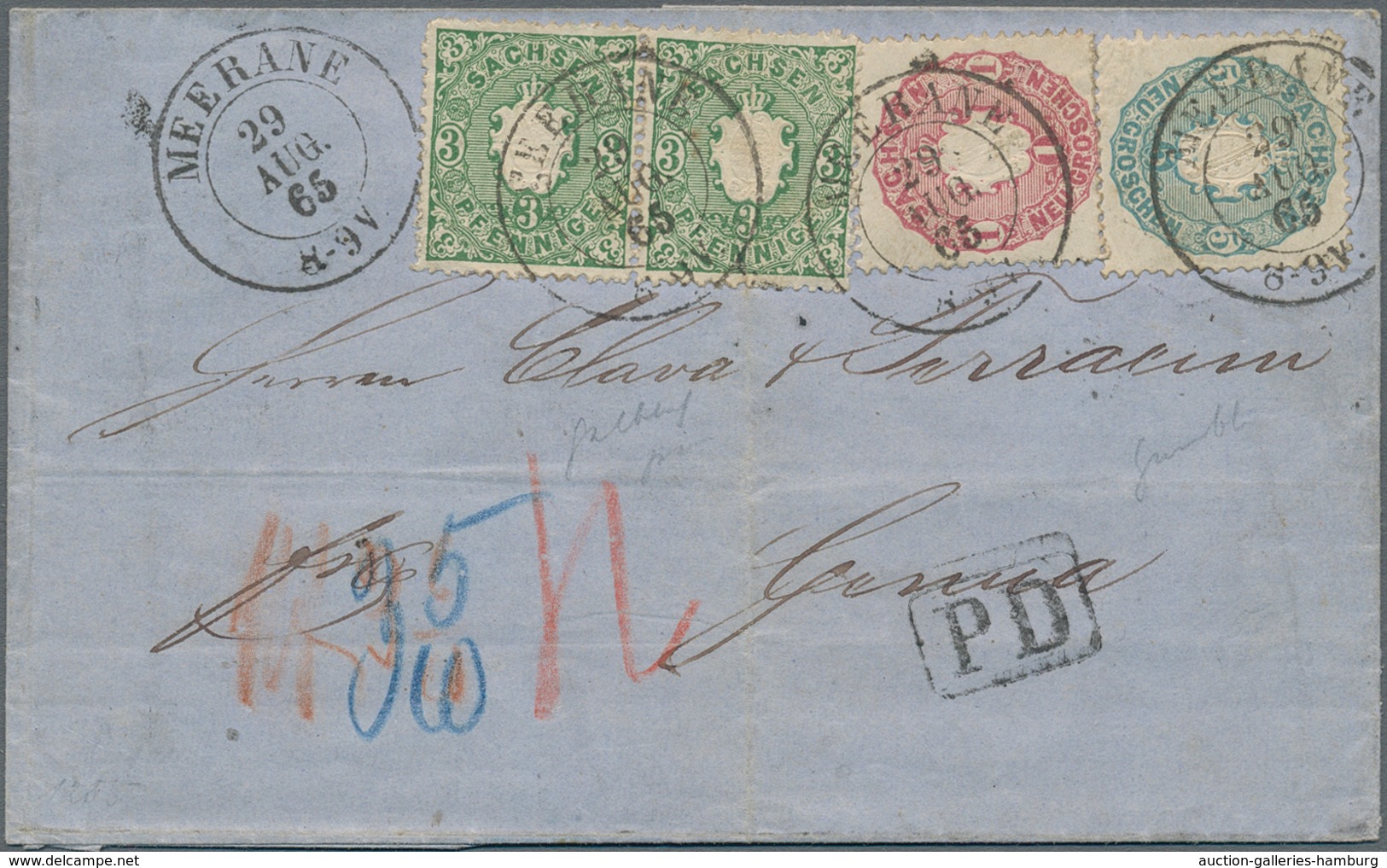 Sachsen - Marken Und Briefe: 1863, 3 Pfg. Grün Im Waagerechten Paar, 1 Ngr. Lebhaftlilarot Und 5 Ngr - Saxony