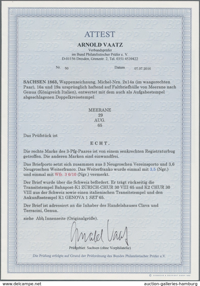 Sachsen - Marken Und Briefe: 1863, 3 Pfg. Grün Im Waagerechten Paar, 1 Ngr. Lebhaftlilarot Und 5 Ngr - Sachsen