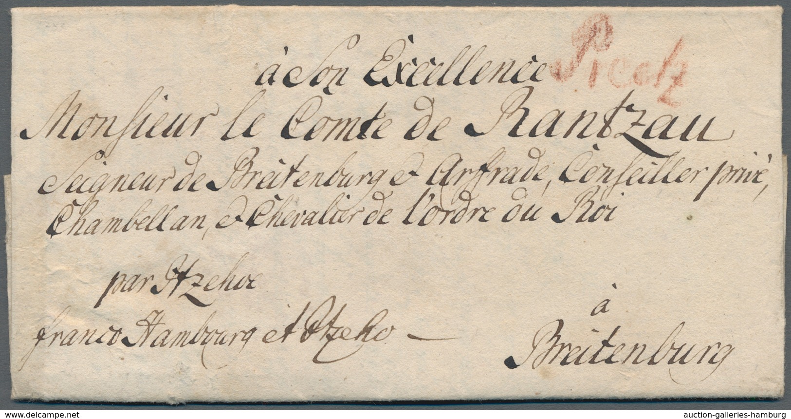 Schleswig-Holstein - Vorphilatelie: 1783 Preetz In Rötelschrift Auf Kplt. Brief über Itzehoe Franco - Préphilatélie