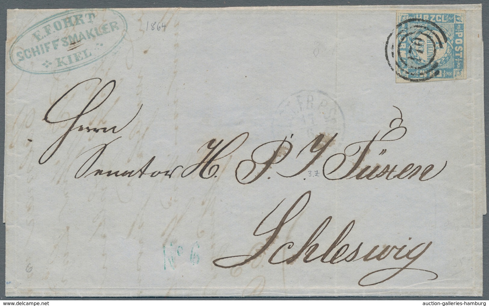 Schleswig-Holstein - Marken Und Briefe: 1864 1 1/4 S Farbfrisch, Entwertet Mit Offenen 3 Ringstpl. 1 - Other & Unclassified