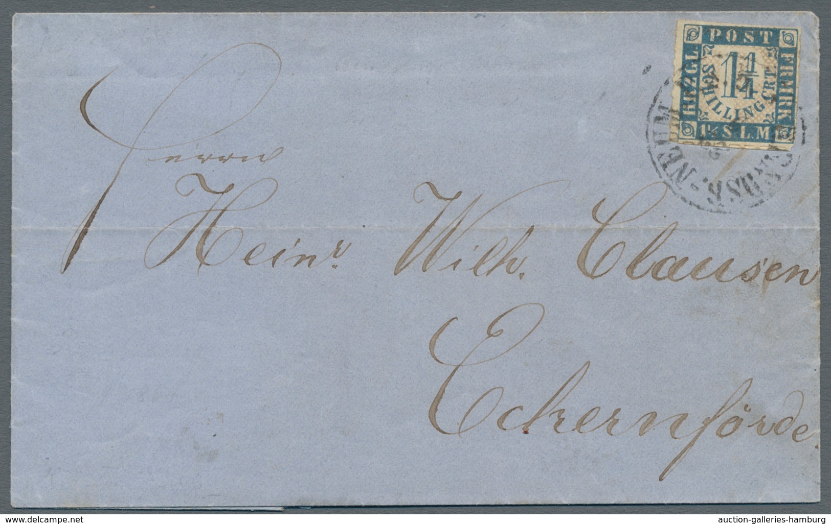 Schleswig-Holstein - Marken Und Briefe: 1864 Zwei Einzelfrankaturen Mit 1¼ S Blau, Einmal Mit Bahnpo - Other & Unclassified