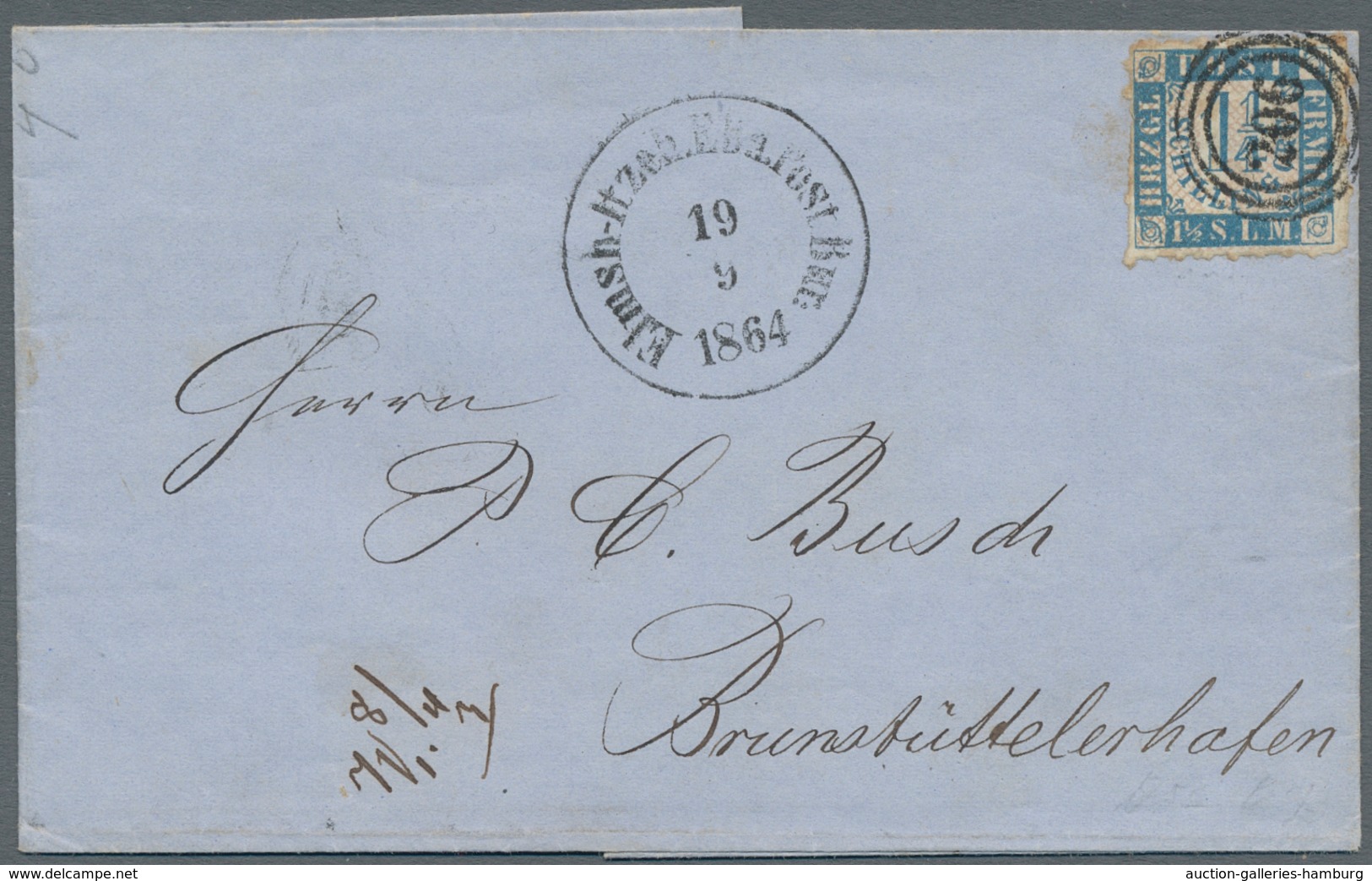 Schleswig-Holstein - Marken Und Briefe: 1864 Zwei Einzelfrankaturen Mit 1¼ S Blau, Einmal Mit Bahnpo - Sonstige & Ohne Zuordnung