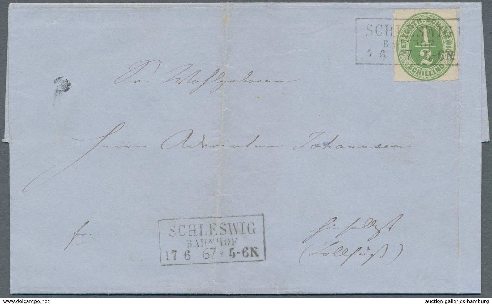 Schleswig-Holstein - Marken Und Briefe: 1865 1/2 S Grün Farbfrischer Wert, Als EF Auf Kplt. Brief. S - Otros & Sin Clasificación