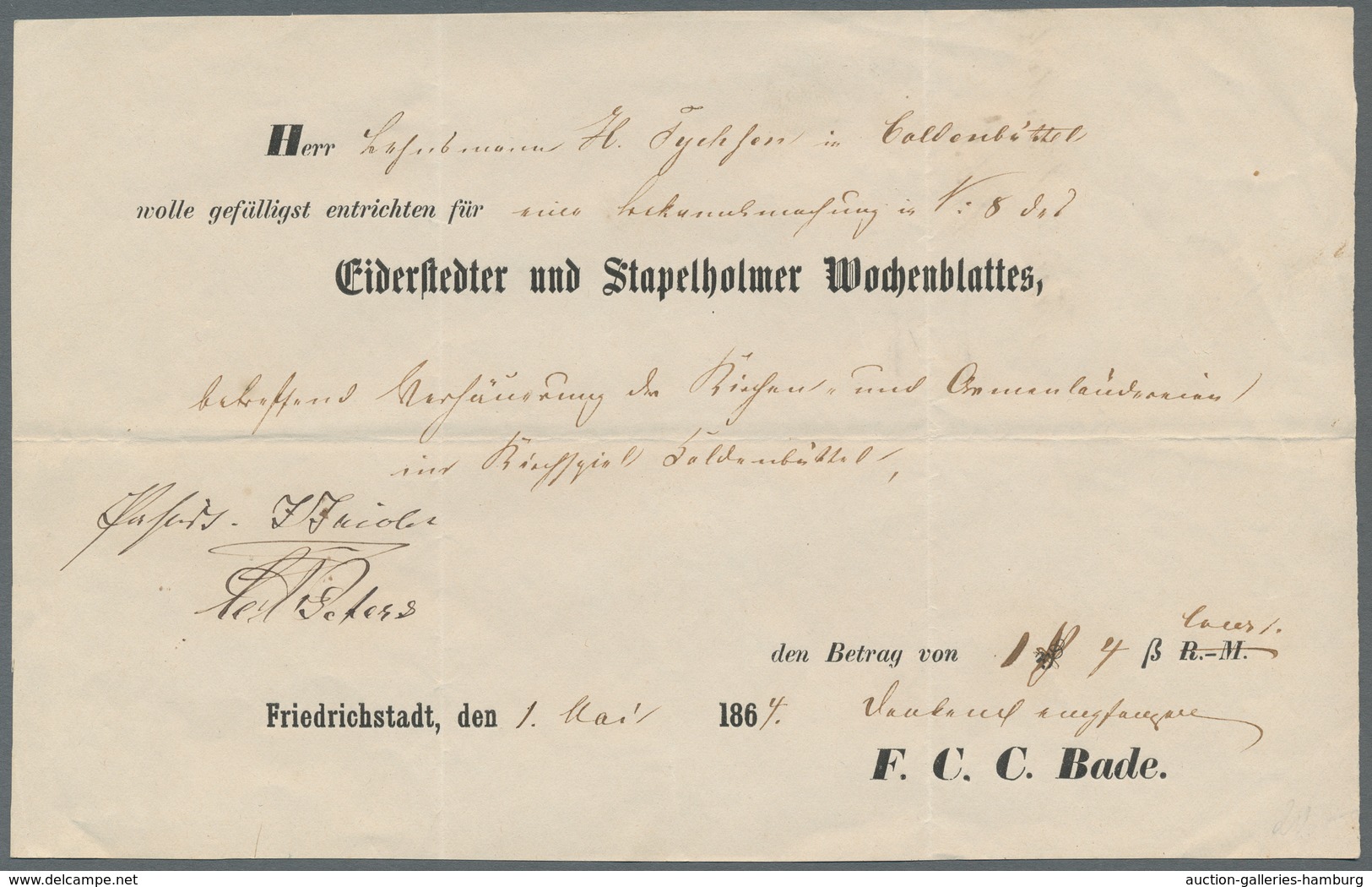 Schleswig-Holstein - Ortsstempel: FRIEDRICHSTADT 1831-75, Zusammenstellung Von Acht Belegen In Meist - Autres & Non Classés