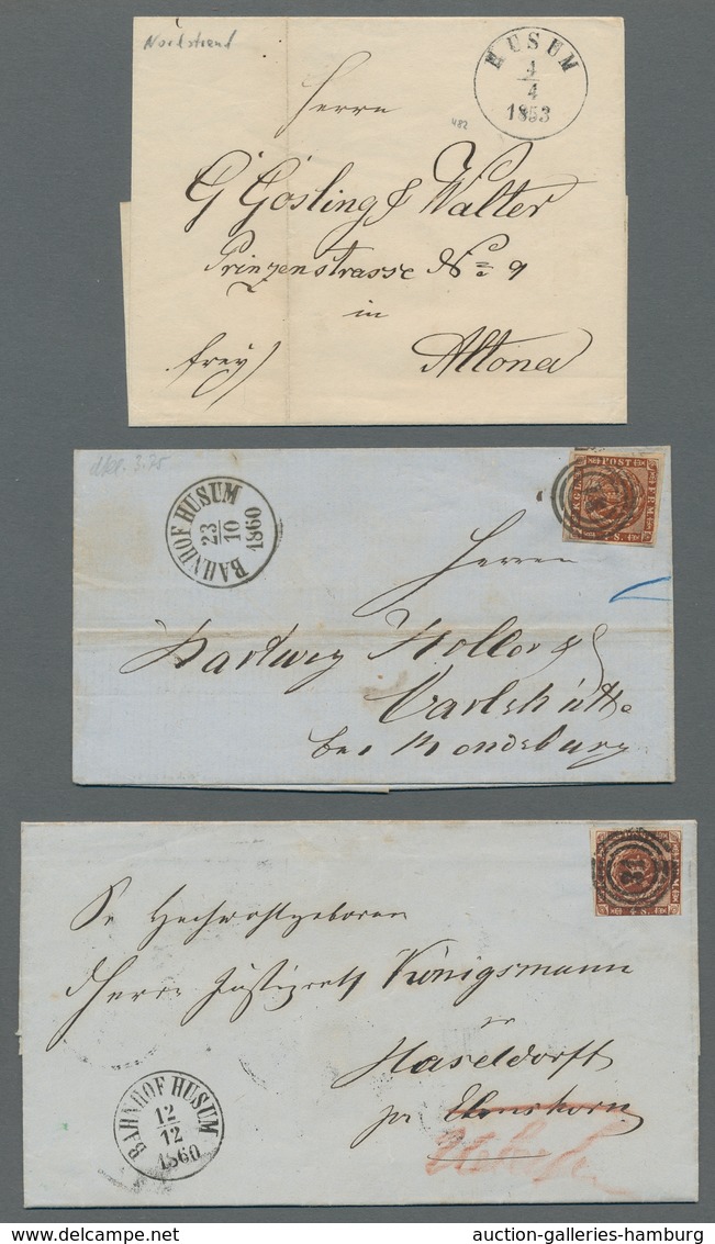 Schleswig-Holstein - Ortsstempel: HUSUM 1793-1900 (ca.), Zusammenstellung von ca. 40 Belegen in meis