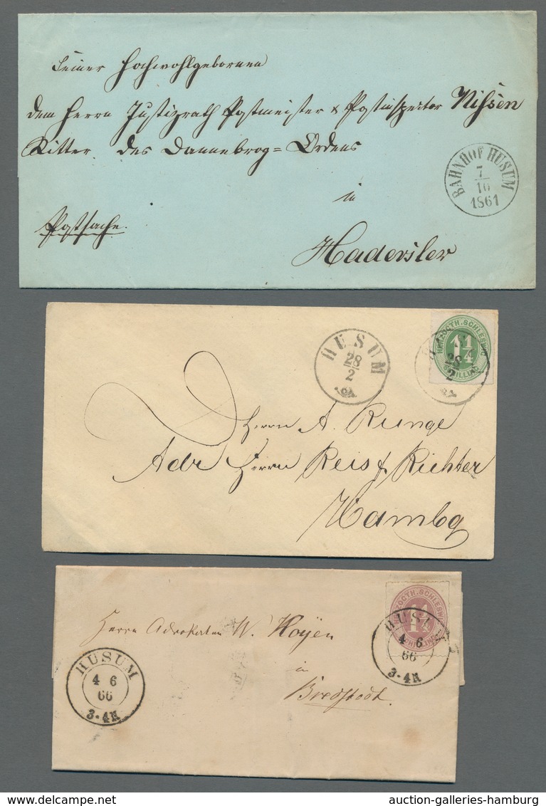 Schleswig-Holstein - Ortsstempel: HUSUM 1793-1900 (ca.), Zusammenstellung von ca. 40 Belegen in meis