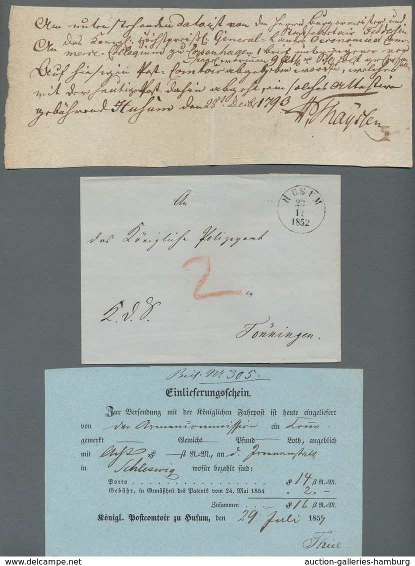 Schleswig-Holstein - Ortsstempel: HUSUM 1793-1900 (ca.), Zusammenstellung von ca. 40 Belegen in meis