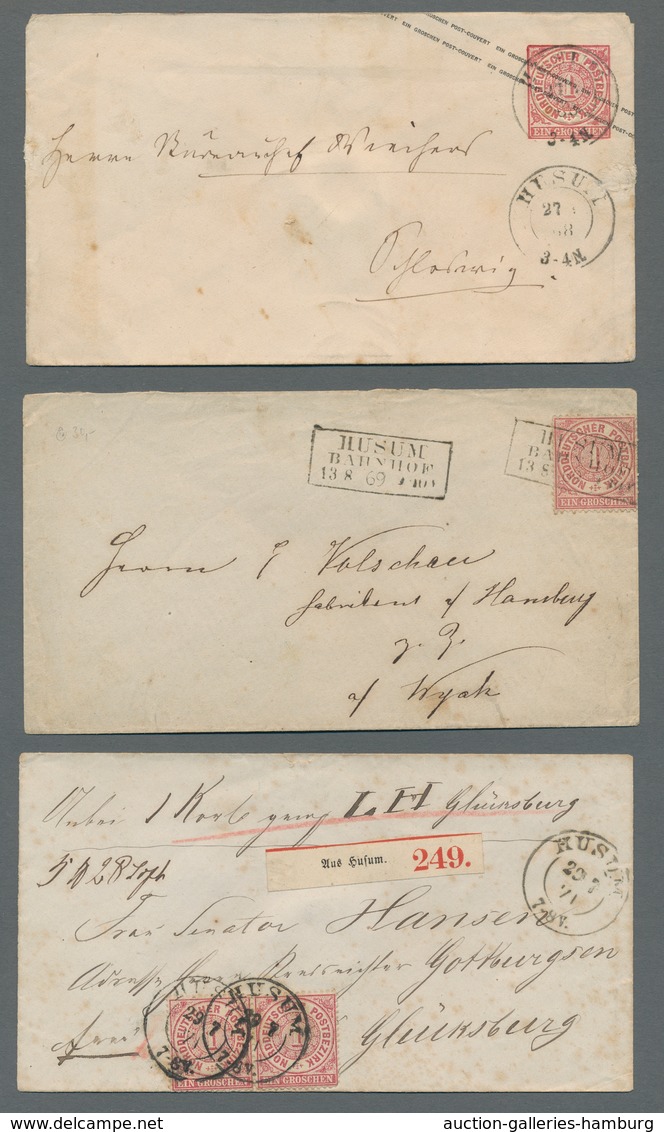 Schleswig-Holstein - Ortsstempel: HUSUM 1793-1900 (ca.), Zusammenstellung von ca. 40 Belegen in meis