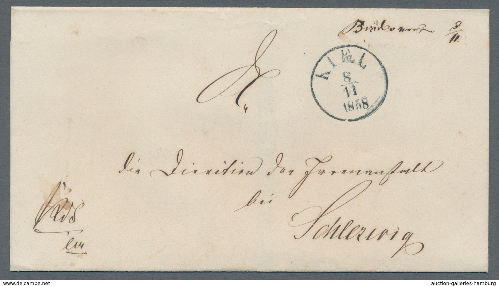 Schleswig-Holstein - Ortsstempel: KIEL 1858 Bordesholm Handschriftlich Mit Datum 8/11 Und Einkr.Kiel - Sonstige & Ohne Zuordnung