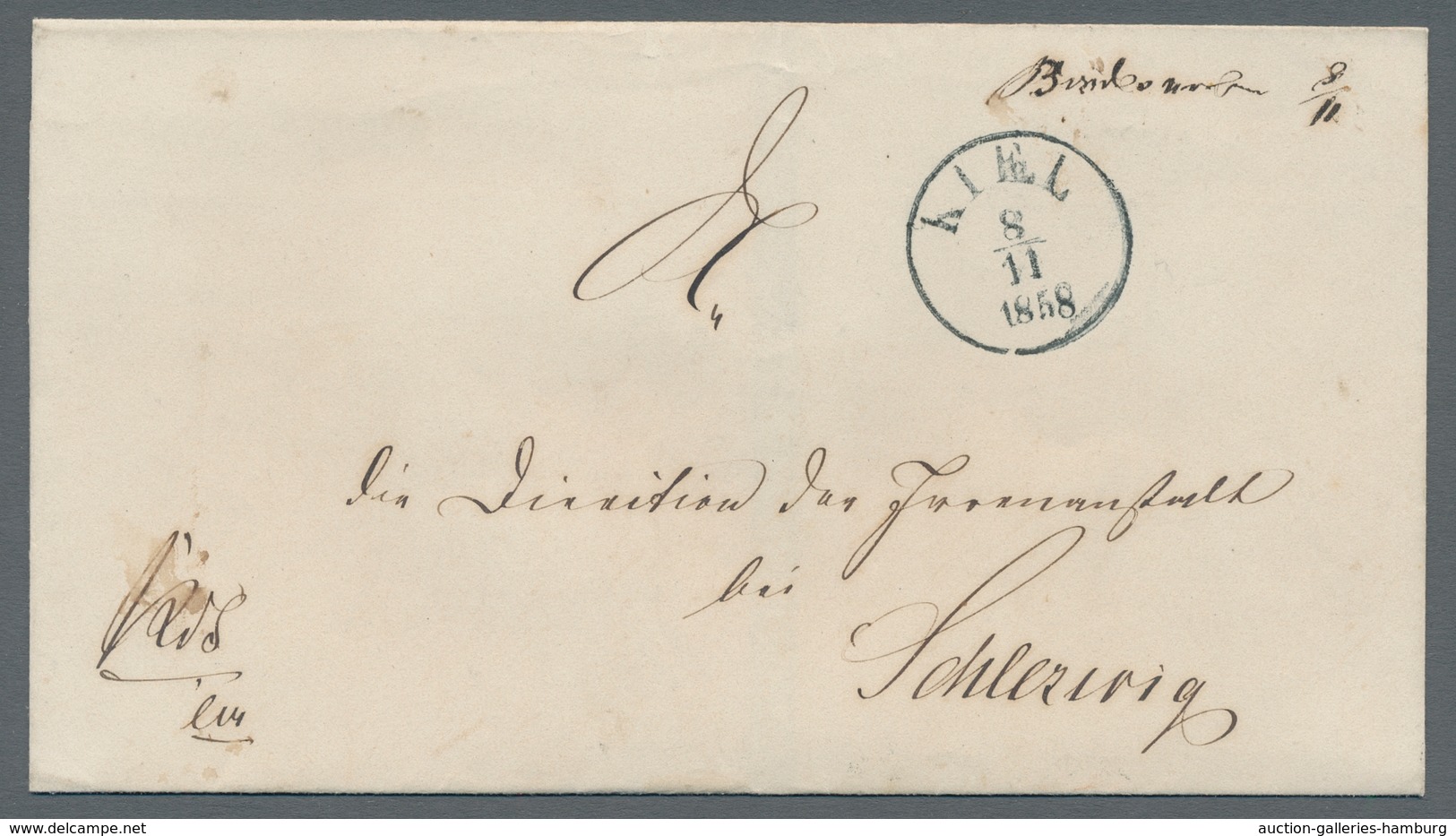 Schleswig-Holstein - Ortsstempel: KIEL 1858 Bordesholm Handschriftlich Mit Datum 8/11 Und Einkr.Kiel - Andere & Zonder Classificatie