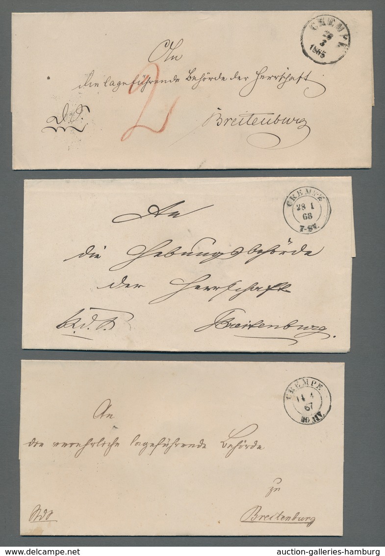 Schleswig-Holstein - Ortsstempel: KREMPE/CREMPE 1840-1900 (ca.), Zusammenstellung von über 20 Belege