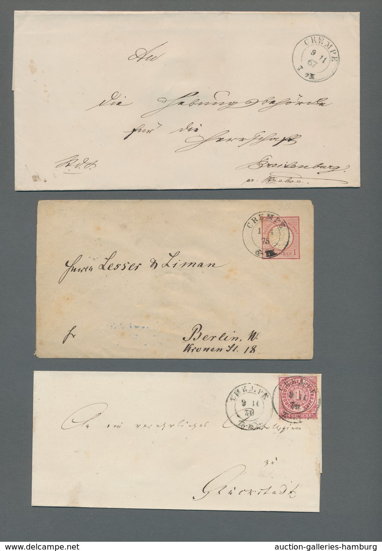 Schleswig-Holstein - Ortsstempel: KREMPE/CREMPE 1840-1900 (ca.), Zusammenstellung von über 20 Belege