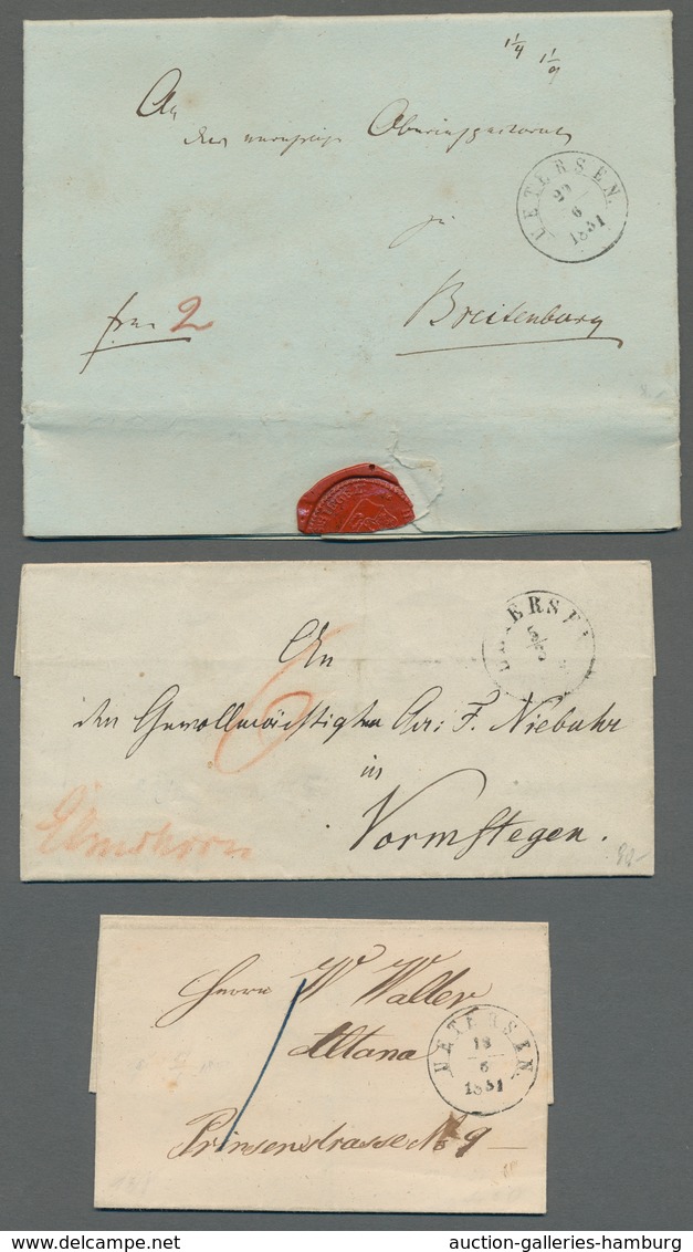 Schleswig-Holstein - Ortsstempel: UETERSEN 1819-74, Zusammenstellung von 15 Belegen in meist guter/s