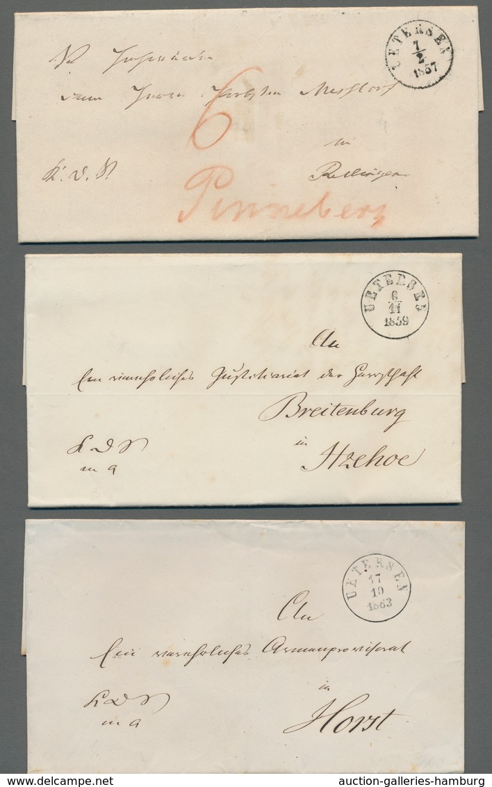 Schleswig-Holstein - Ortsstempel: UETERSEN 1819-74, Zusammenstellung von 15 Belegen in meist guter/s