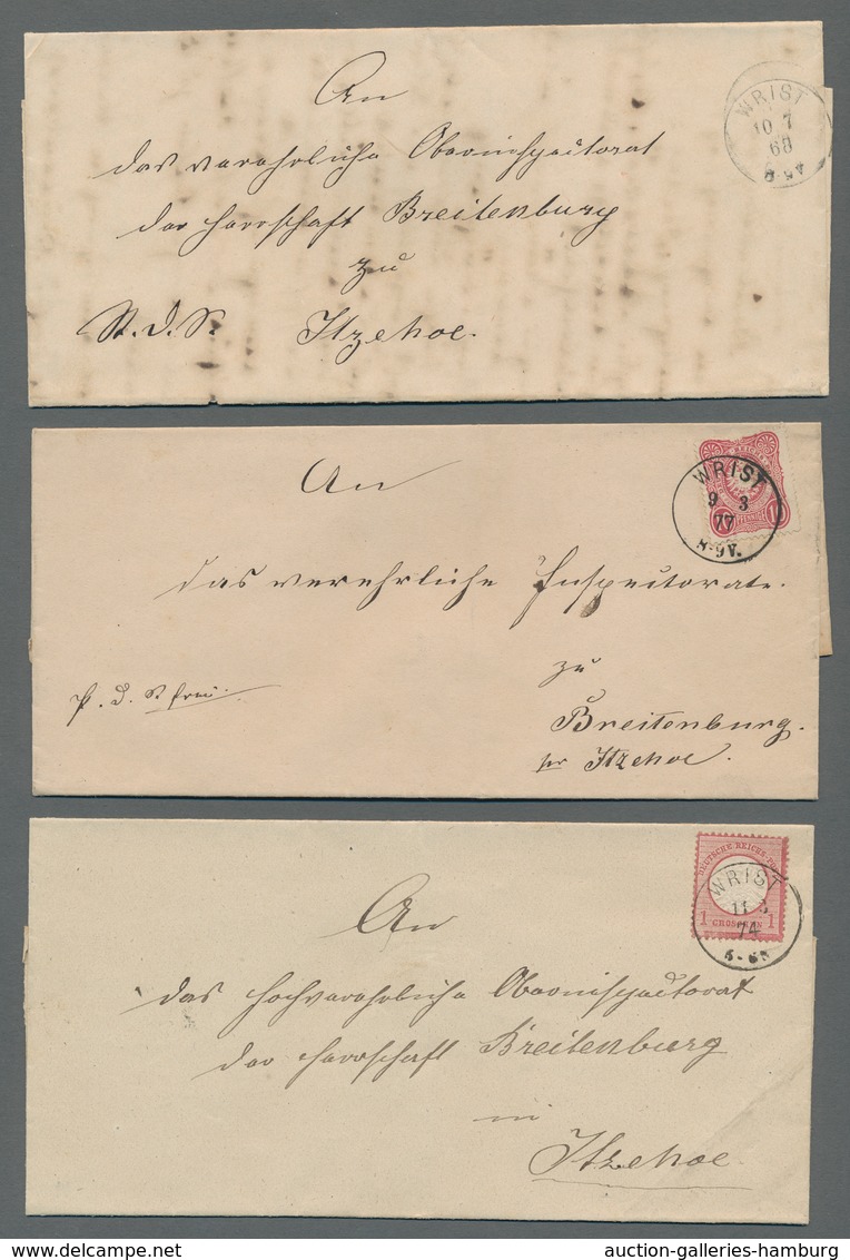 Schleswig-Holstein - Ortsstempel: WRIST 1845-77, Zusammenstellung von 15 Belegen in meist guter/sehr