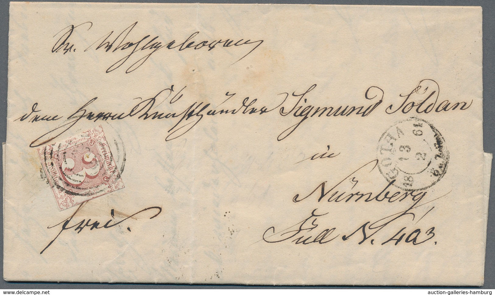 Thurn & Taxis - Marken Und Briefe: 1861, 3 Kreuzer Braunrot In Typischem Schnitt Ab GOTHA Nach Nürnb - Sonstige & Ohne Zuordnung